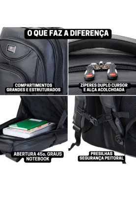 Mochila Masculina Reforçada Couro Grande para Viagem Trabalho